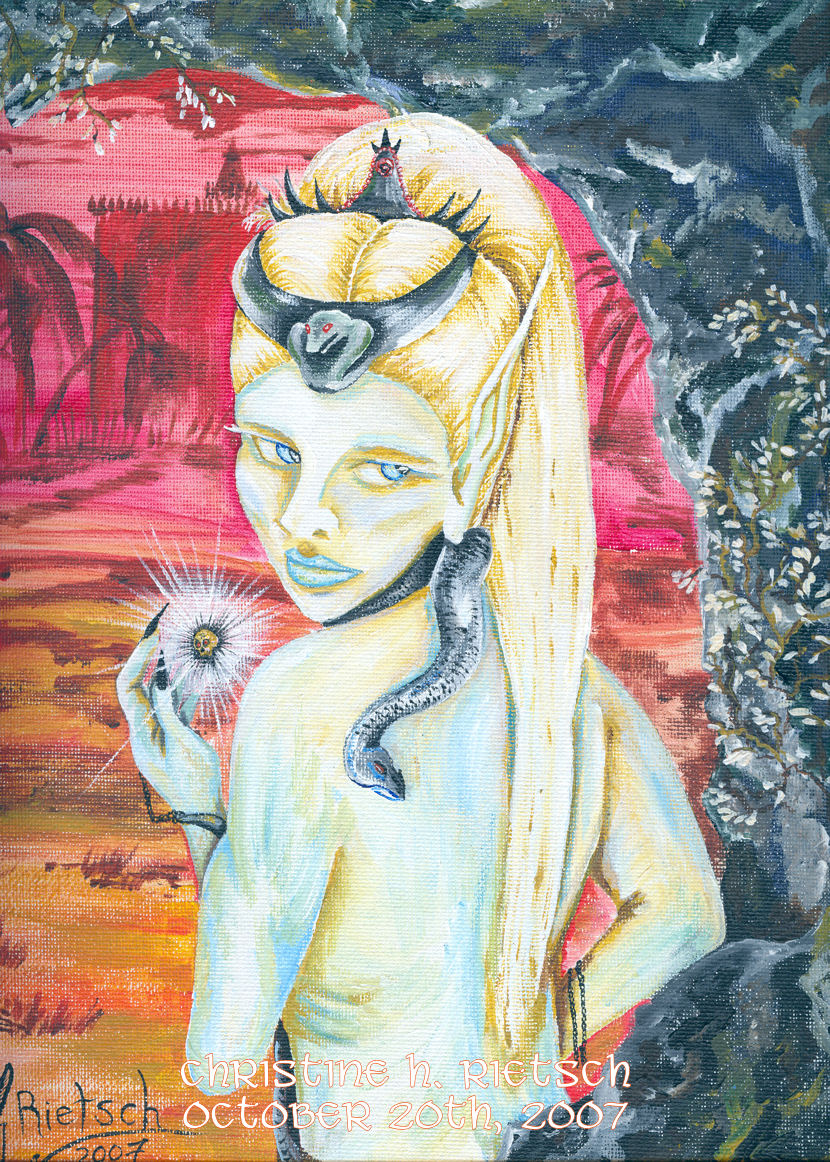 A painting of a durga by Christine H. Rietsch--currently unfinished
